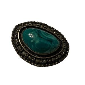 Vintage Israeli Eilat Stone Brooch & Pendant .925 Sterling Silver Green Cabochon